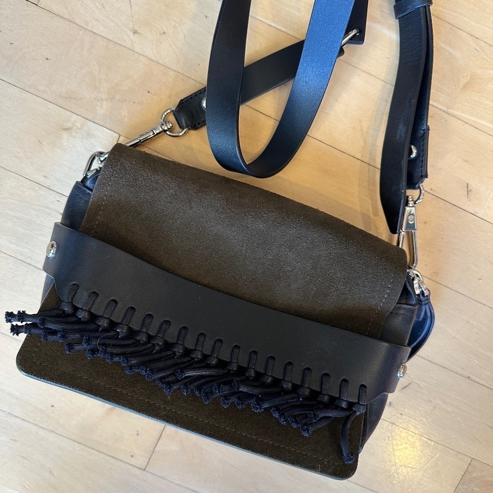 3.1 Phillip Lim Bianca Olive/Black fringed crossbody. CB220 - Picture 2 of 6